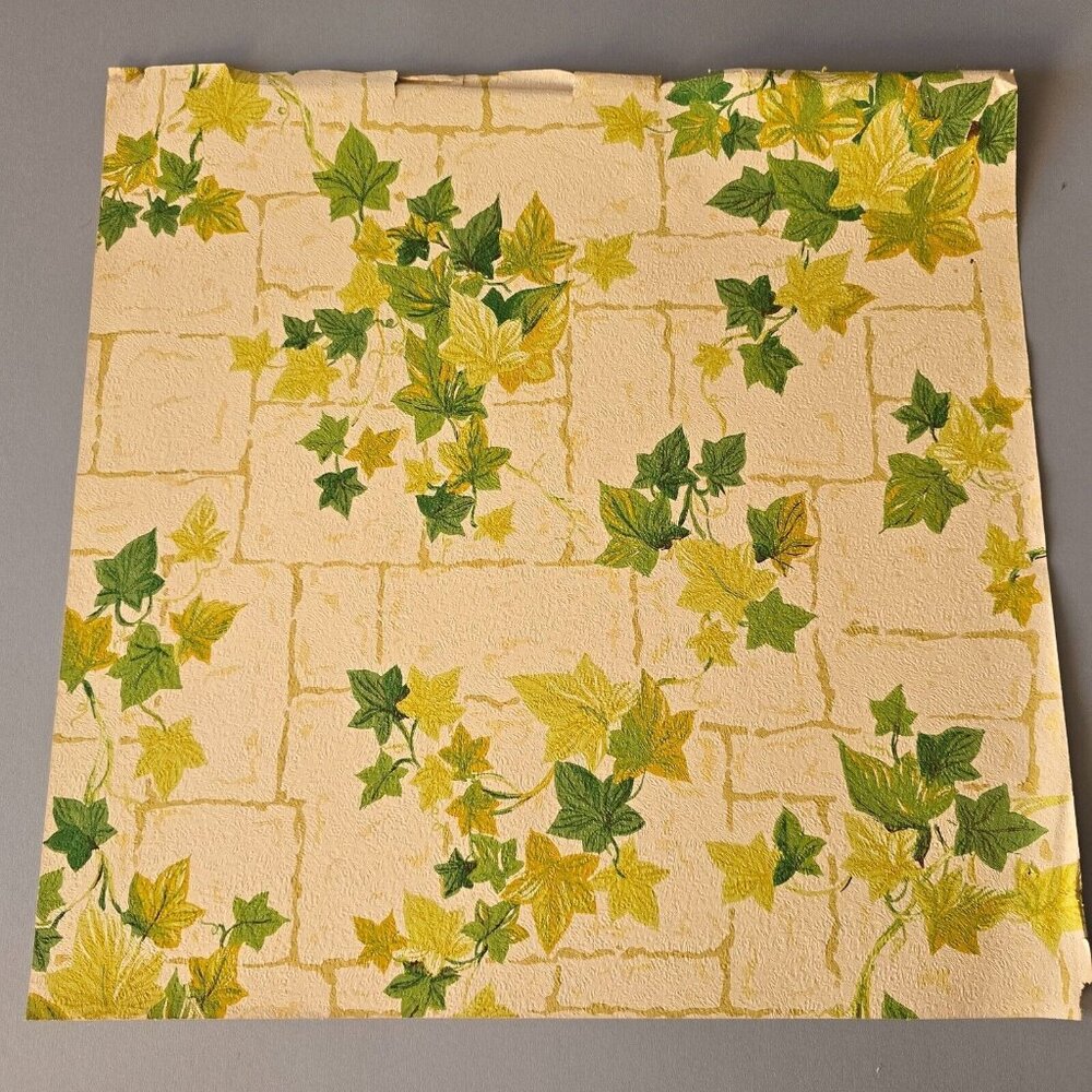 Vintage Wallpaper Sample Sheet 70s Ivy Brick MCM Cottagecore Crafting Ephemera